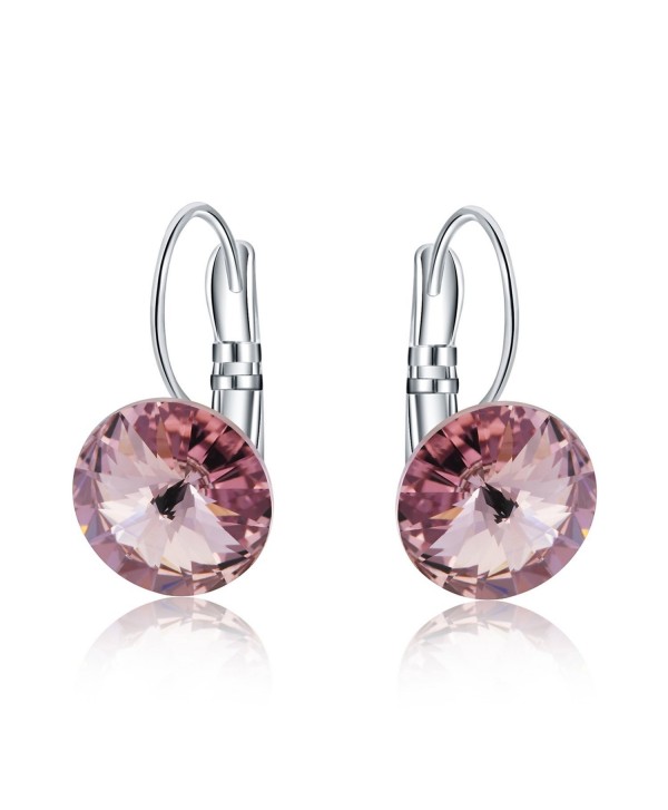 Womens 10mm Round Crystal Leverback Earrings Made with Swarovski Crystals Jewelry - Pink - CV1842HZR39