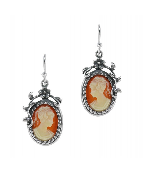 Sterling Silver Flower Vine Resin Cameo Earrings - Salmon - CI1147W13VJ