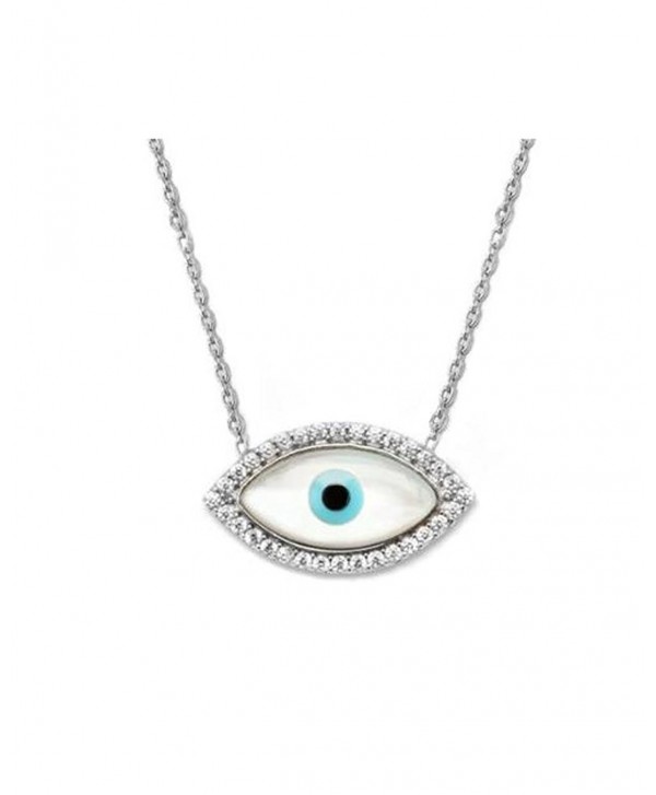 Clear CZ Sterling Silver Evil Eye Charm Pendant Necklace 16+1" Extender - CF117JUXKHV