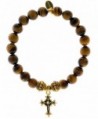 EvaDane Natural Tiger Eye Gemstone Rope Bead Cross Charm Stretch Bracelet - C5129UI44I3