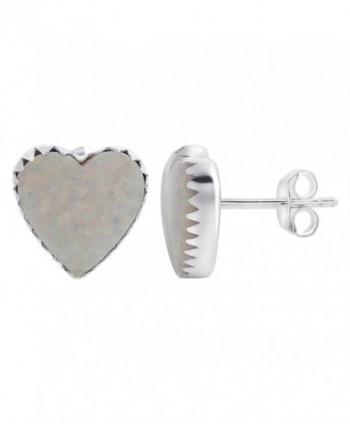 Gem Avenue 925 Sterling Silver Heart Shape Created White Opal Gemstone Post Back Stud Earrings - CT116G0C7U1