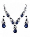 BriLove Teardrop Statement Necklace Silver Tone - Sapphire Color - CS185Q25646