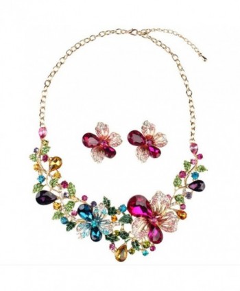 Yuhuan Women Costume jewelry Crystal Statement Necklace and Earrings Sets Chunky Jewelry Set - CY186LYRIQD