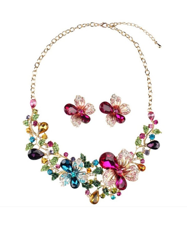 Yuhuan Women Costume jewelry Crystal Statement Necklace and Earrings Sets Chunky Jewelry Set - CY186LYRIQD