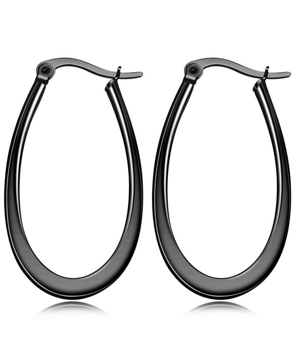 Stainless Steel Hoop huggie Teardrop Earrings Set - black - C1182ON7QH6