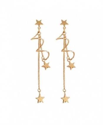 18K Gold Plated Curved Twist shape Five pointed-star Charm Women Long Tassel Dangle Drop Earrings - C0185YN9DS5