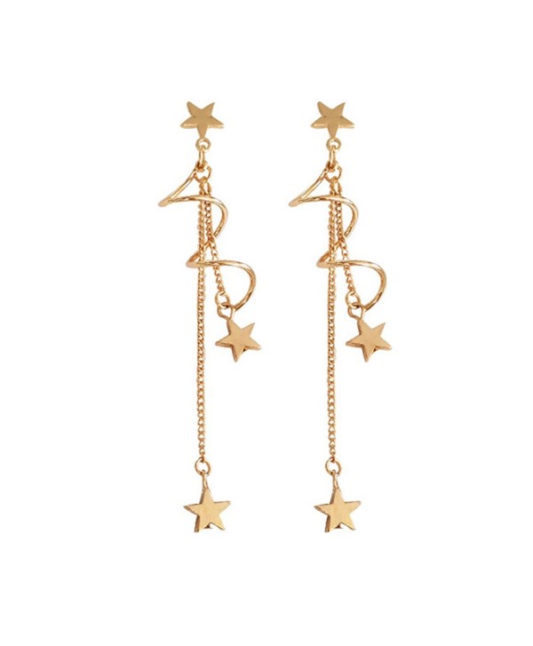 18K Gold Plated Curved Twist shape Five pointed-star Charm Women Long Tassel Dangle Drop Earrings - C0185YN9DS5