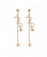 18K Gold Plated Curved Twist shape Five pointed-star Charm Women Long Tassel Dangle Drop Earrings - C0185YN9DS5