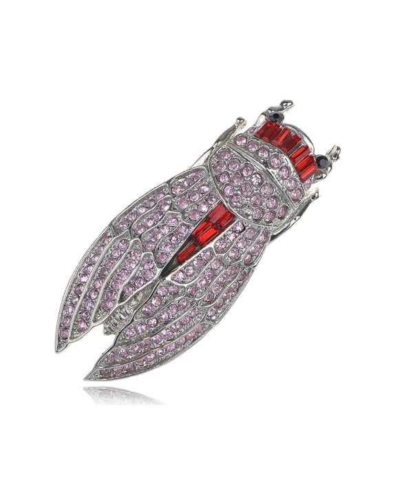 Alilang Womens Silvery Tone Light Pink Rhinestones Big Cicada Bug Insect Brooch Pin - CV112TAUUY1