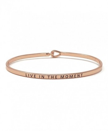 Live In The Moment Inspirational Hook Bangle Bracelet - Rose Gold - CS182INQ0KU