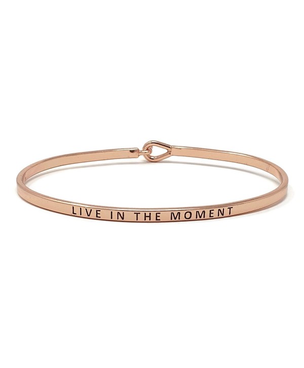 Live In The Moment Inspirational Hook Bangle Bracelet - Rose Gold - CS182INQ0KU