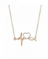 Pusheng Stainless Steel Heartbeat Cardiogram Pendant Necklace for Women-21" - Rose Gold - CP12O063J00