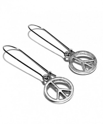 Sabai Silvertone Small Peace Sign Charm Dangle Earrings on Stainless Steel Ear Wires - C512NQASKU0