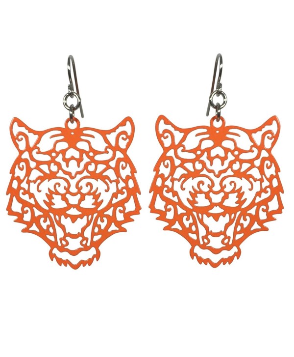 Laser Cut Tiger Face Open Thin Filigree Swirl Dangle Drop Earrings - CS12KAY03KD