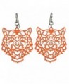 Laser Cut Tiger Face Open Thin Filigree Swirl Dangle Drop Earrings - CS12KAY03KD