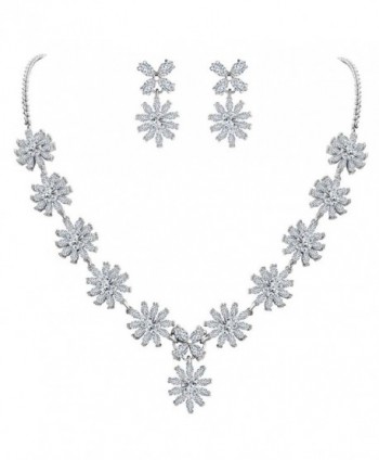 EleQueen Women's Silver-tone Cubic Zirconia Teardrop Snowflake Flower Bridal Necklace Earrings Set - Clear - CB182KUAEN3