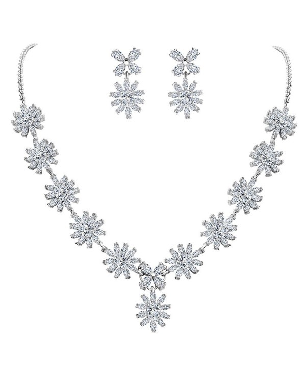 EleQueen Women's Silver-tone Cubic Zirconia Teardrop Snowflake Flower Bridal Necklace Earrings Set - Clear - CB182KUAEN3