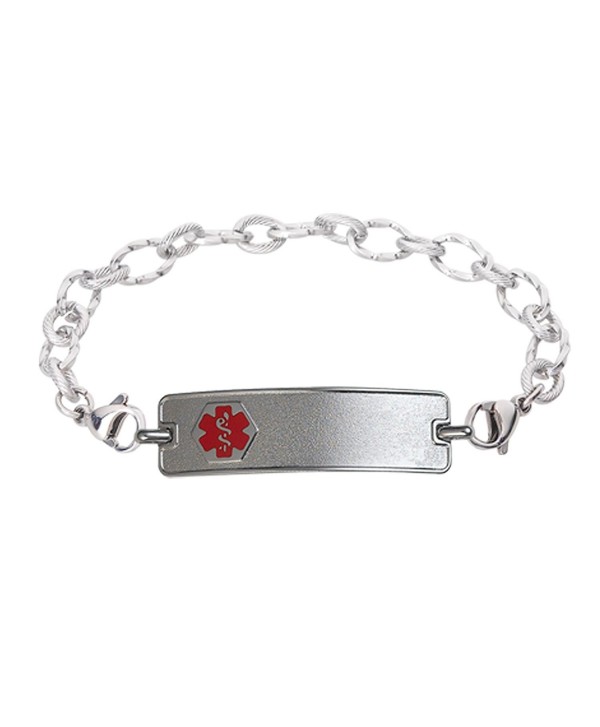 Divoti Custom Engraved Classic Medical Alert Bracelet -Ridged Stainless -Red - C91820YD8SK