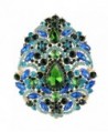 EVER FAITH Women's Austrian Crystal Noble Flower Pattern Teardrop Brooch - Green w/ Blue Gold-Tone - CP11BGDLHZJ