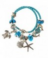 European Ocean Beach Charm Beaded Bracelet 7.5 and 8.5 Inch for Women and Teen Girls Leather Wrap - CQ12DR042TV