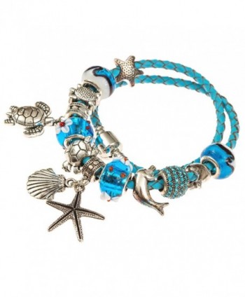 European Leather Bracelet Starfish Seashell