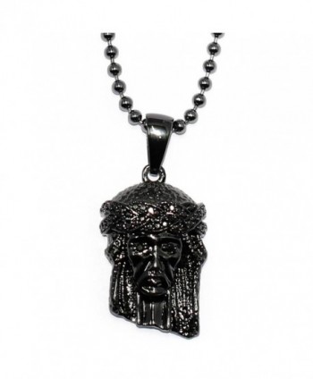 Mega Jewellery Black Micro Jesus Piece with ball chain necklace - 30 inch - with CZ Eyes and Crown - CI11HBIXC3D