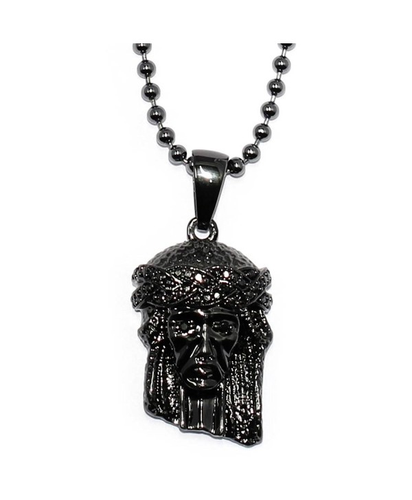 Mega Jewellery Black Micro Jesus Piece with ball chain necklace - 30 inch - with CZ Eyes and Crown - CI11HBIXC3D