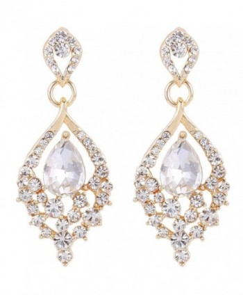 EleQueen Women's Gold-tone Austrian Crystal Teardrop Dangle Chandelier Sparking Earrings - Clear - CM12BTVMDFP