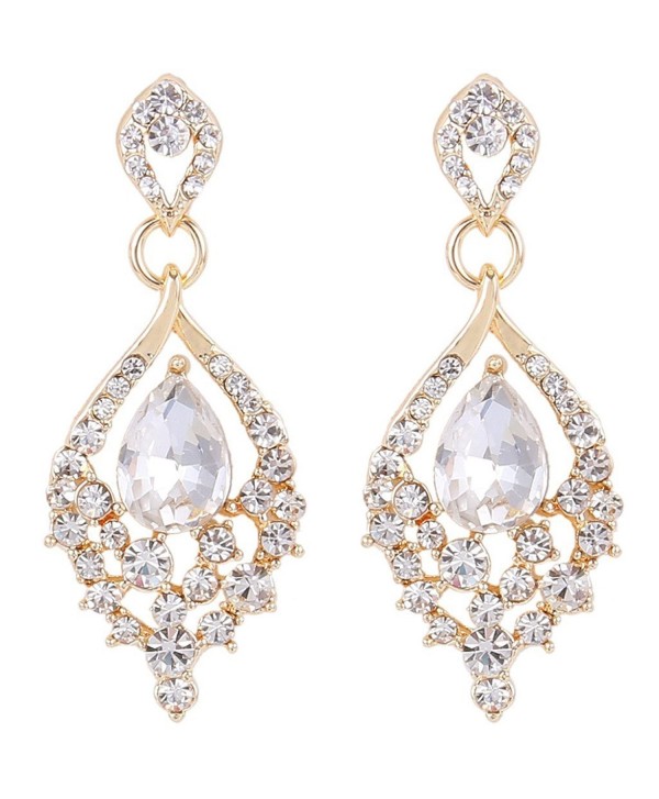 EleQueen Women's Gold-tone Austrian Crystal Teardrop Dangle Chandelier Sparking Earrings - Clear - CM12BTVMDFP