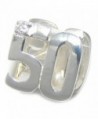 Solid 925 Sterling Silver "Two Sided Number 50 with Clear Crystal " Charm Bead - C912NZF5W2M