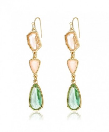 Ellena Rose Green and Coral Color Stone Drop Earrings For Women - Green and Coral - CJ188TA08TO