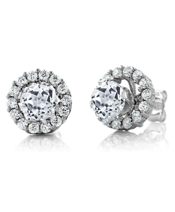 1.59 Ct Round White Topaz 925 Sterling Silver Stud Earrings with Jackets - CA11MDF2UZF