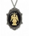 Sitting Satanic Baphomet Cameo In Silver Finish Frame Necklace Pendant Ivory on Black - CJ12N30R29C
