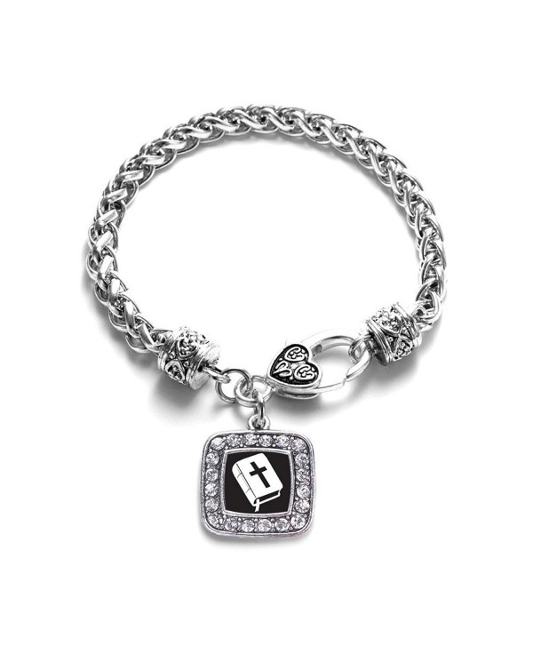 Holy Bible Faith Believe in God Classic Silver Plated Square Crystal Charm Bracelet - C211MV40CDZ