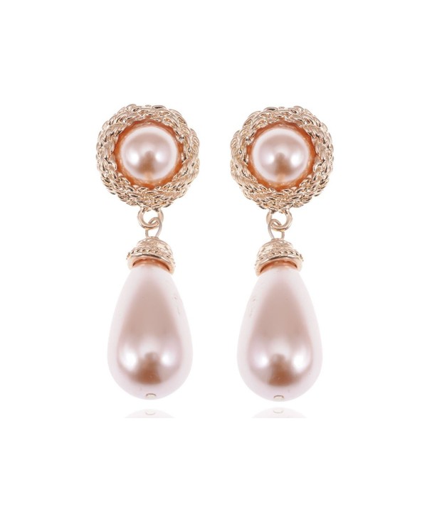 Alilang Golden Tone Rose Faux Pearl Antique Princess Teardrop Dangle Earrings - CB112WLW55Z