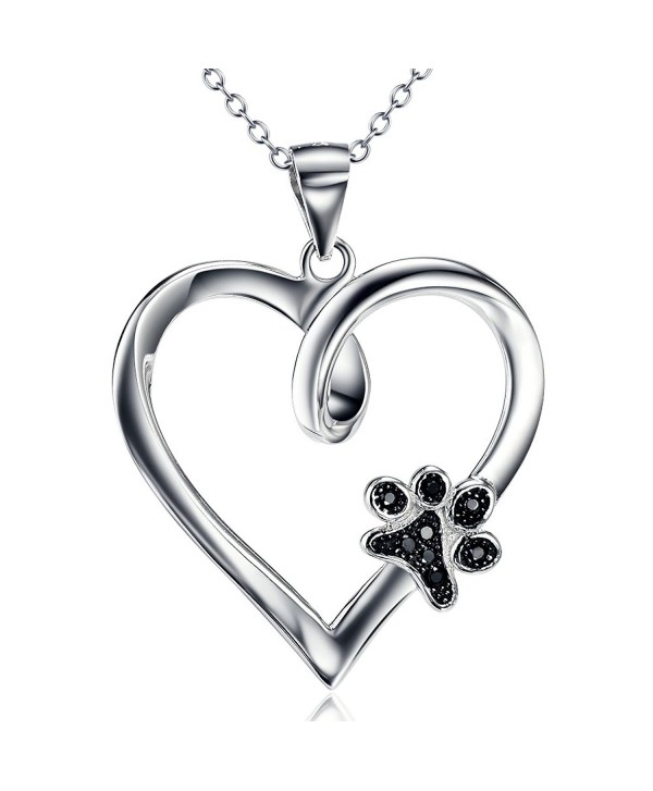 925 Sterling Silver Forever Love Heart Puppy Paw Pendant Necklace- Rolo Chain 18" - CO120PC40FF