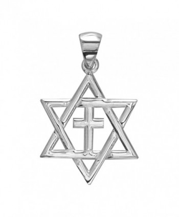 Small Messianic Star of David with Cross Charm in Sterling Silver - CZ11O00ZWOR