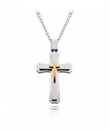 Cross Necklace for Men & Women with Large Pendant and 24 Inch Chain (Silver and Gold Tone) - C011MYGXAQ5