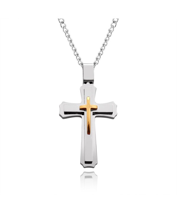 Cross Necklace for Men & Women with Large Pendant and 24 Inch Chain (Silver and Gold Tone) - C011MYGXAQ5