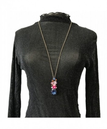Peony T Rhinestone Multi color Gemstone water drop in Women's Chain Necklaces
