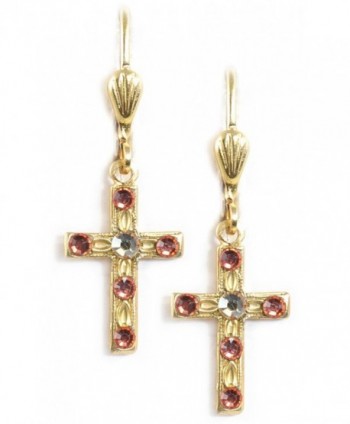 Clara Beau Delicate Swarovski crystal Latin Cross dangle earrings EC214 GoldTone - Padparadscha - CE186H4G2D9