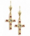 Clara Beau Delicate Swarovski crystal Latin Cross dangle earrings EC214 GoldTone - Padparadscha - CE186H4G2D9