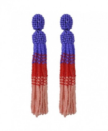 Idealway Handmade Statement Earring Bohemian Beaded Long Tassels Elegant Earrings (Pink) - CQ188KIUGNY