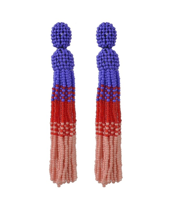 Idealway Handmade Statement Earring Bohemian Beaded Long Tassels Elegant Earrings (Pink) - CQ188KIUGNY