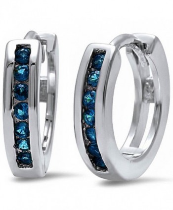 Half Eternity Round Simulated Blue Sapphire .925 Sterling Silver Hoop Earrings - CX12I7RLI5Z