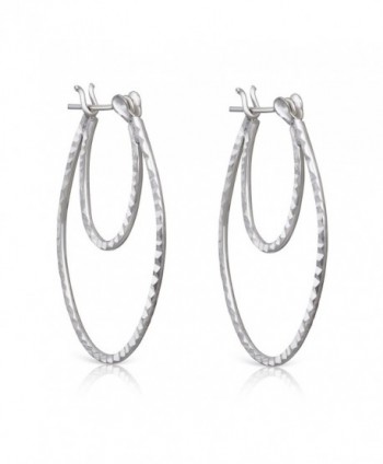 925 Sterling Silver Diamond Cut Rhodium Plated Double Hoop Earrings - CB184RW3DQI