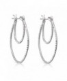 925 Sterling Silver Diamond Cut Rhodium Plated Double Hoop Earrings - CB184RW3DQI