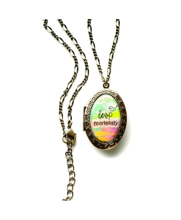 Kelly Rae Roberts Necklace- 19-in Brass-Tone Leap Fearlessly Pendant Locket Necklace - CF11CG1PWE7