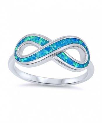 Sterling Silver Simulated Blue Opal Infinity Band Ladies Ring 9mm ( Size 5 to 10 ) - CH12ITS8AB1