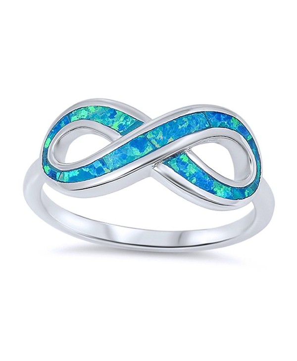 Sterling Silver Simulated Blue Opal Infinity Band Ladies Ring 9mm ( Size 5 to 10 ) - CH12ITS8AB1